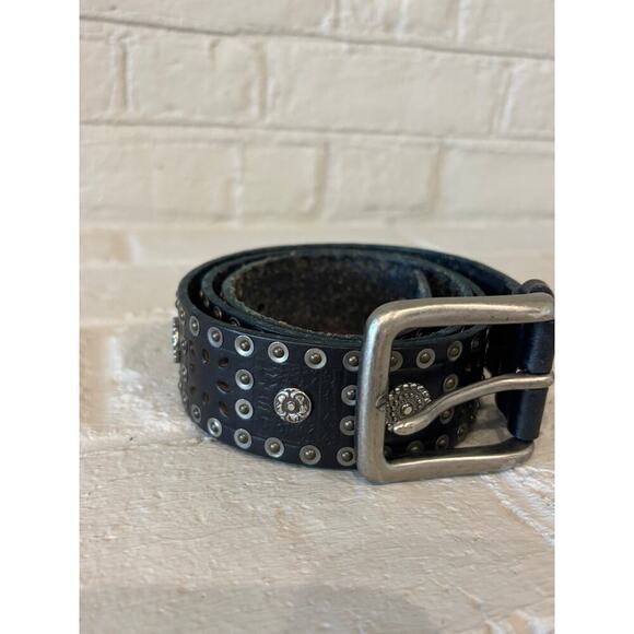 Fossil Black Leather Rivet Belt Moto Biker Western 28 - Picture 1 of 4